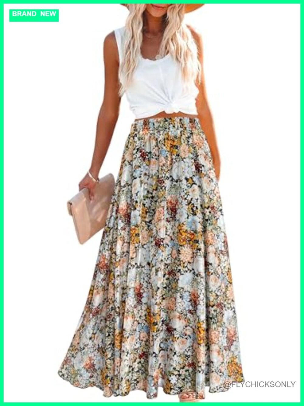 Women's Floral Chiffon Maxi Skirt A-Line High Waist Beach Cover-Up
